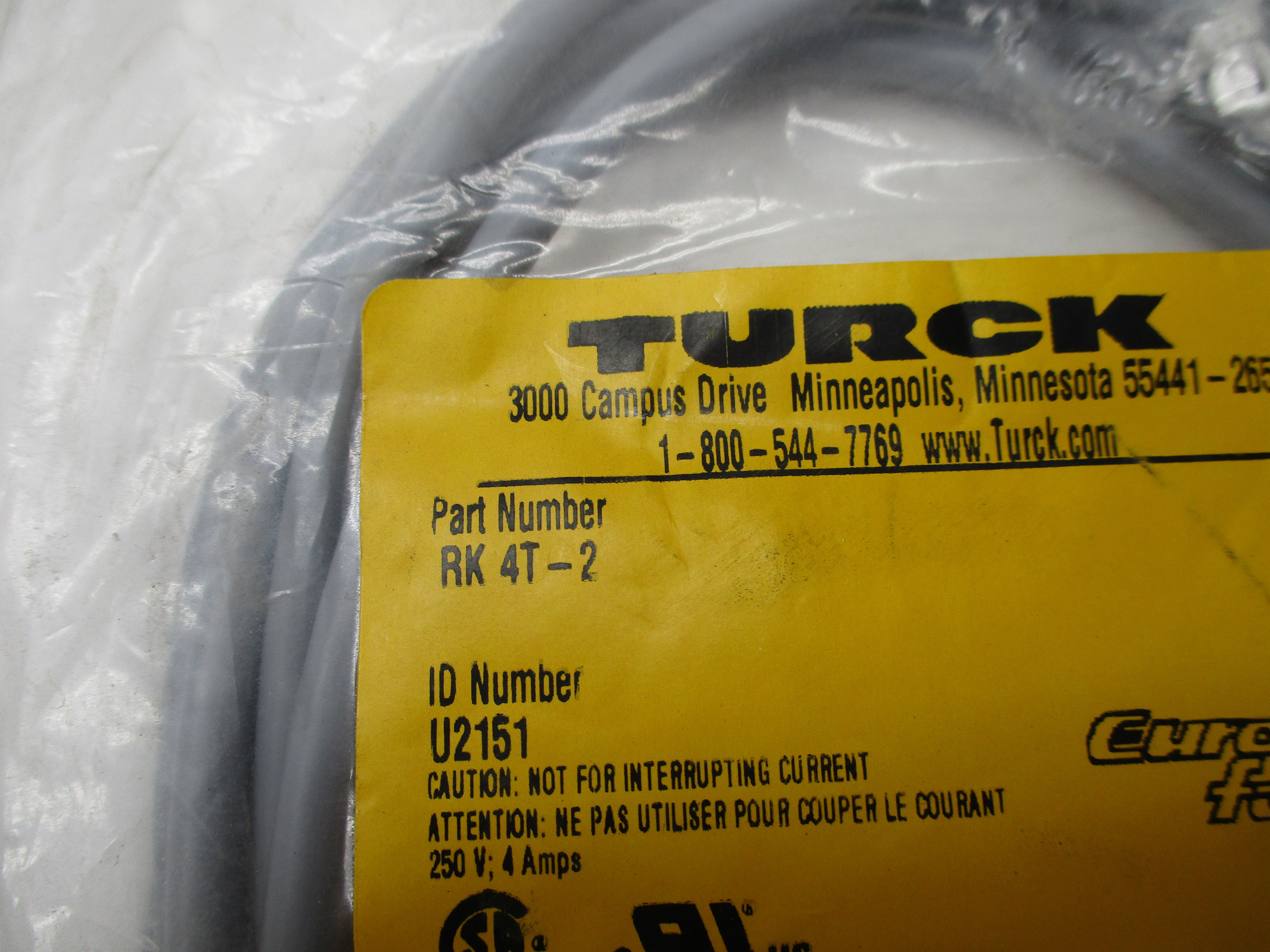 TURCK RK4T-20 EUROFAST MOLDED CORDSET *NEW IN FACTORY BAG*