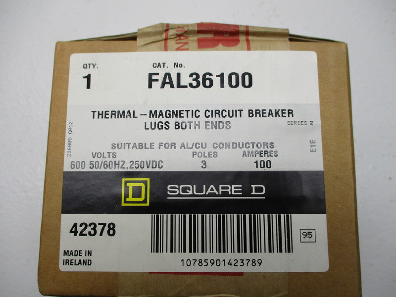 SQUARE D FAL36100 CIRCUIT BREAKER 600V 100A  NSFS