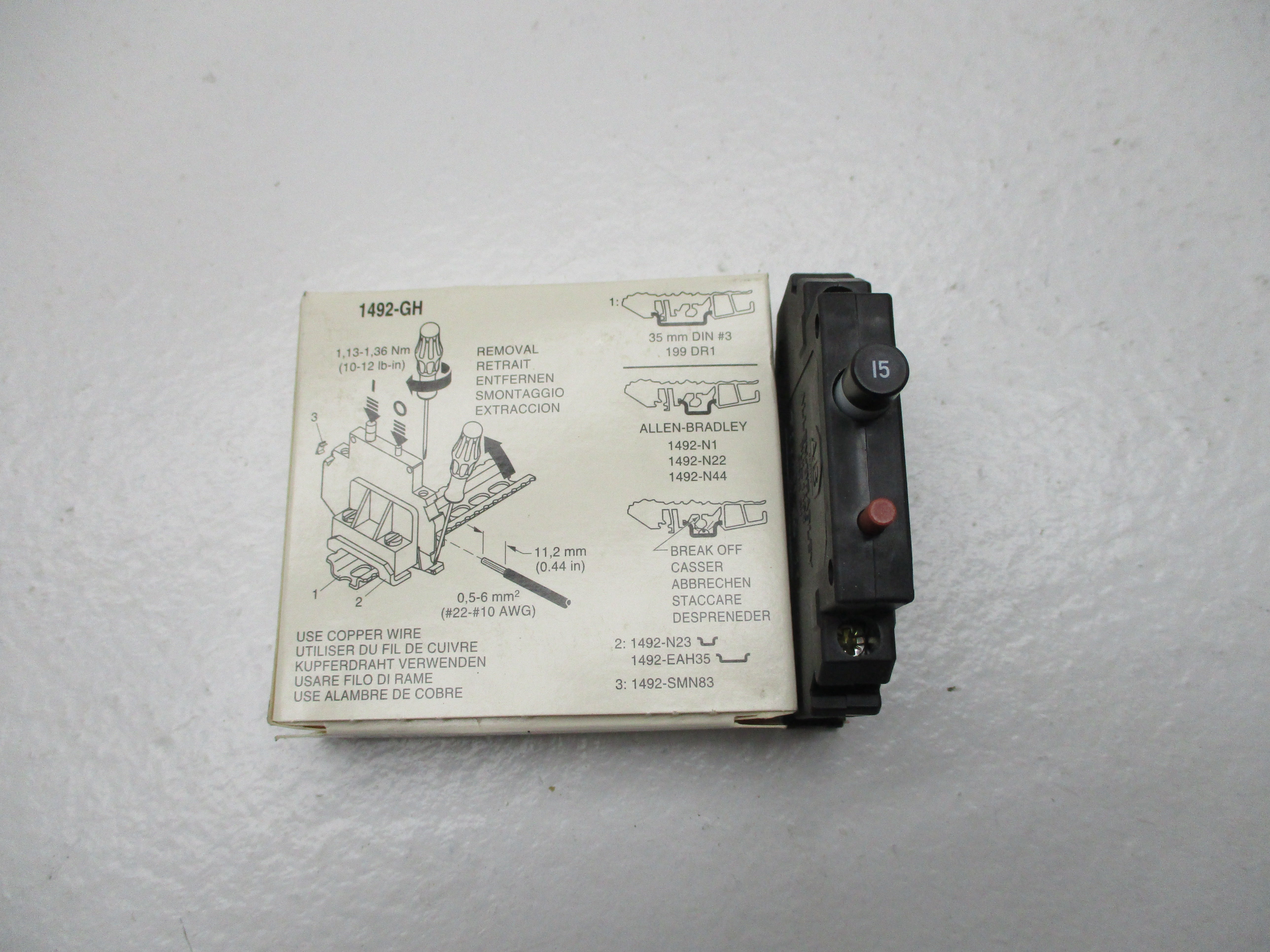 ALLEN BRADLEY 1492-GH150 CIRCUIT BREAKER SER.B 15A 250V NSMP
