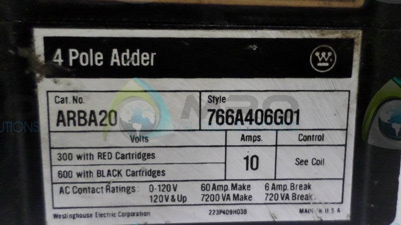 WESTINGHOUSE ARBA20 4-POLE ADDER RELAY *USED*