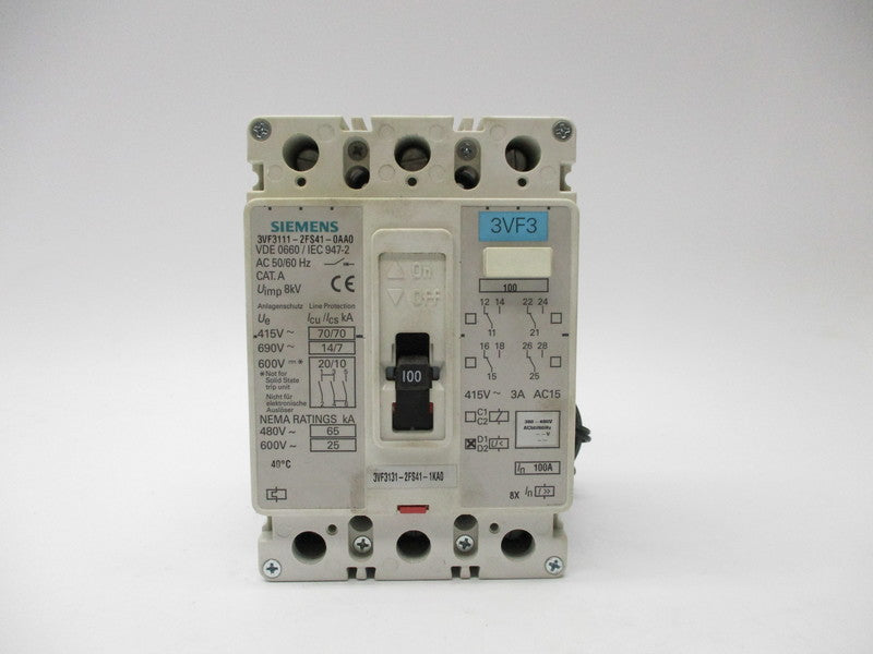 SIEMENS 3VF3111-2FS41-0AA0 CIRCUIT BREAKER 100A 415/600V UNMP