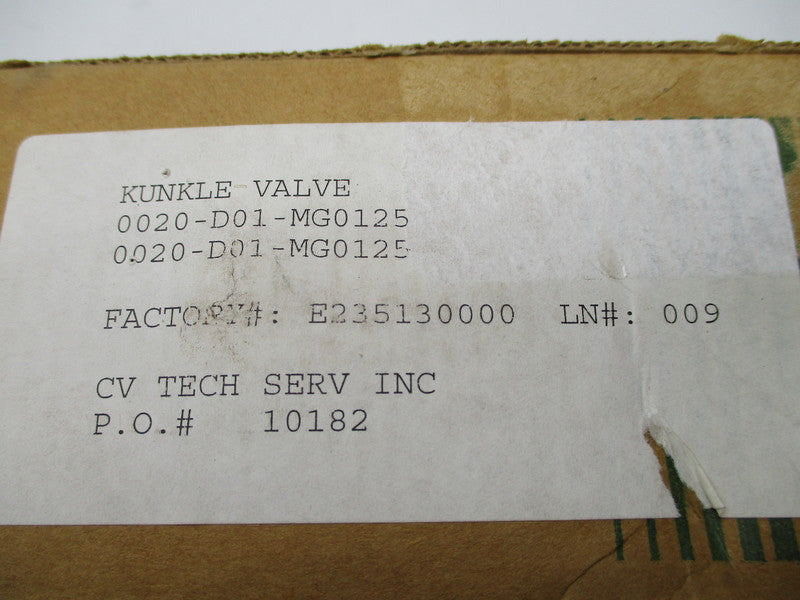 KUNKLE VALVE 0020-D01-MG0125 NSMP
