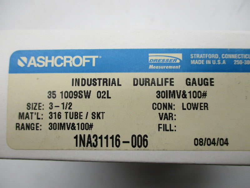 ASHCROFT 35-1009SW-02L-30IMV&100# NSMP