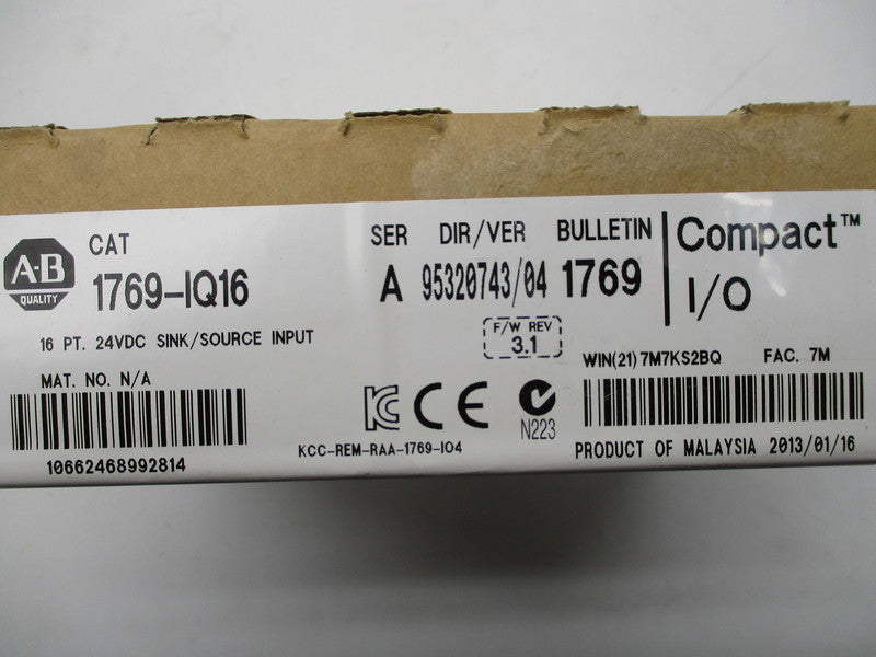 ALLEN BRADLEY 1769-IQ16 SER. A F/W 3.1 DATE: 2013/01/16 NSFS