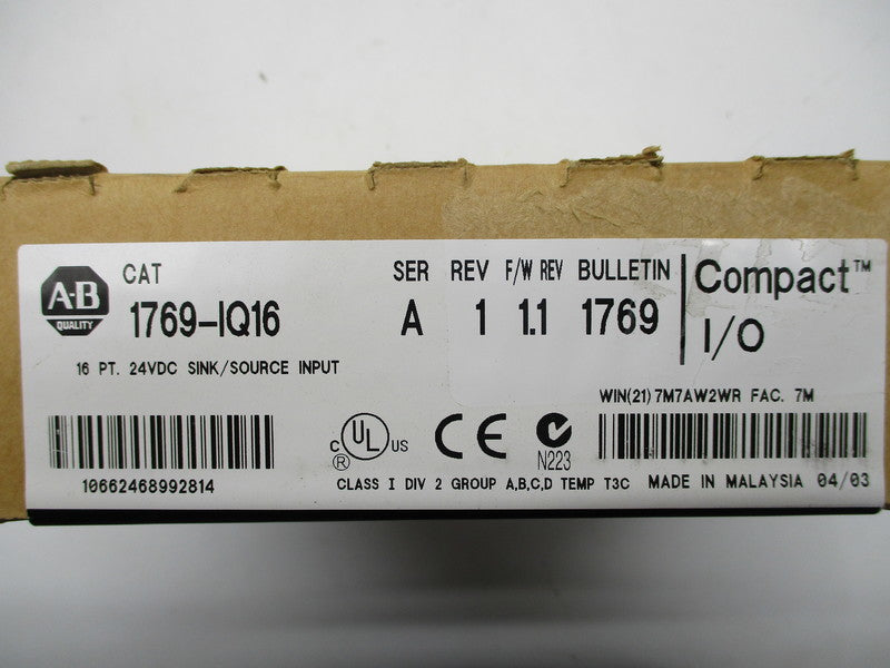 ALLEN BRADLEY 1769-IQ16 SER. A F/W 1.1 DATE: 2003 NSFS