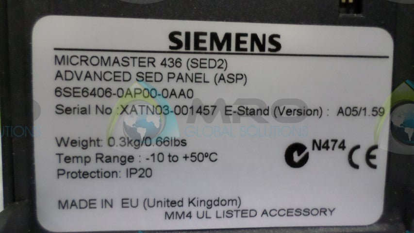 SIEMENS 6SE-6406-0AP00-0AA0 ADVANCED OPERATOR CONTROL *NEW IN BOX*