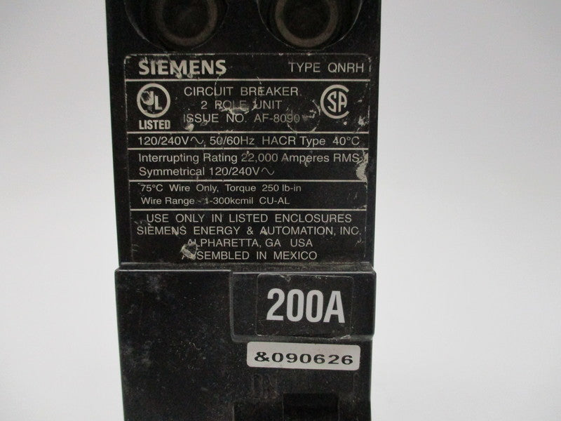 SIEMENS QNRH2200 CIRCUIT BREAKER 200A 120/240V UNMP