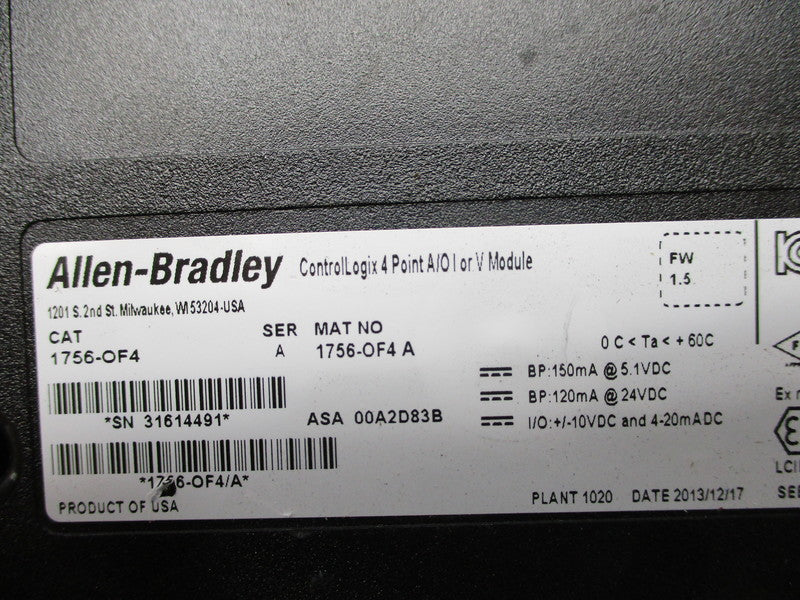 ALLEN BRADLEY 1756-OF4 SER. A F/W 1.5 UNMP