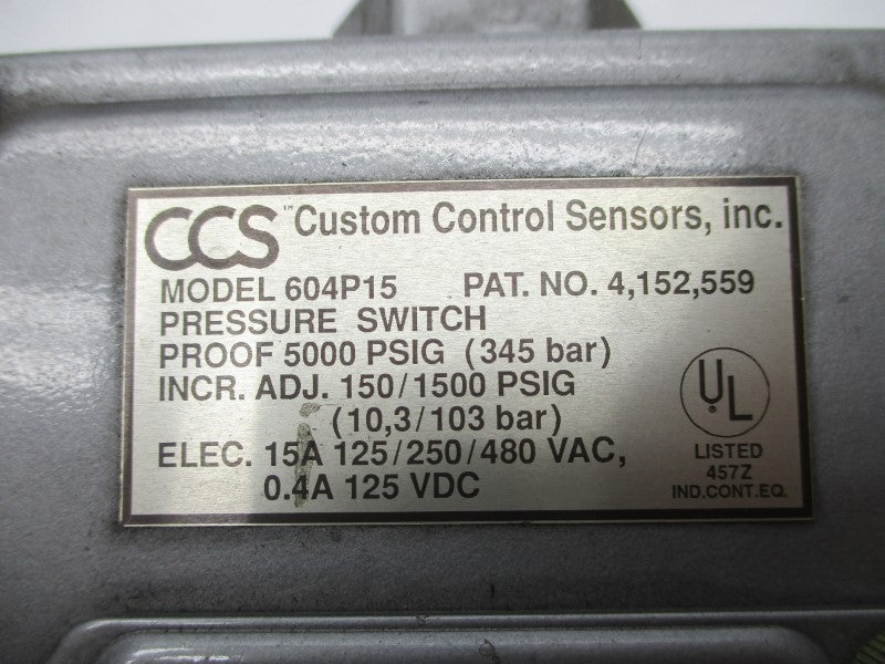 CUSTOM CONTROL SENSORS 604P15 NSNP