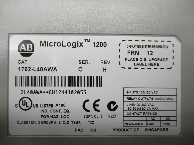 ALLEN BRADLEY 1762-L40AWA SER. C F/W 12 UNMP