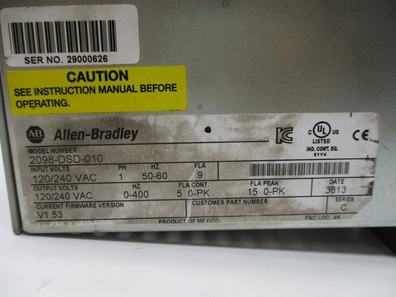 ALLEN BRADLEY 2098-DSD-010 SER. C F/W V1.53 UNMP