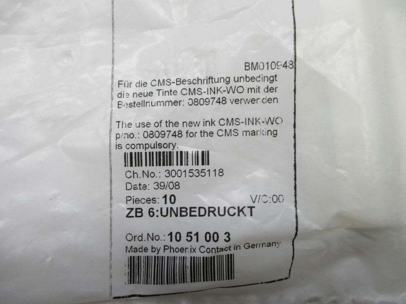 PHOENIX CONTACT ZB6:UNBEDRUCKT (QTY OF 10) NSMP