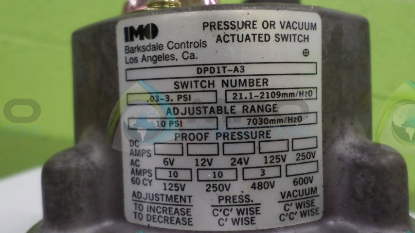 BARKSDALE CONTROLS DPD1T-A3 VACCUM ACTUATED SWITCH *NEW NO BOX*