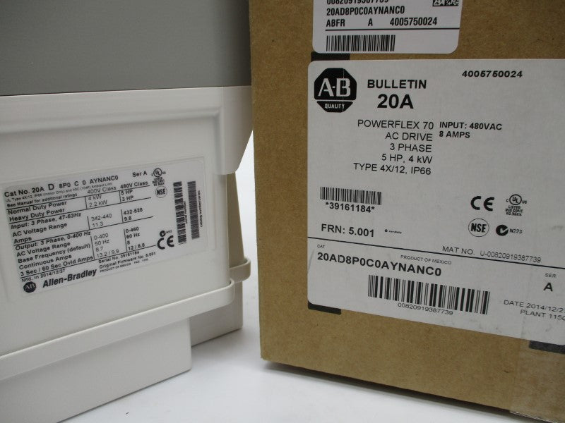 ALLEN BRADLEY 20AD8P0C0AYNANC0 SER. A F/W 5.001 NSMP