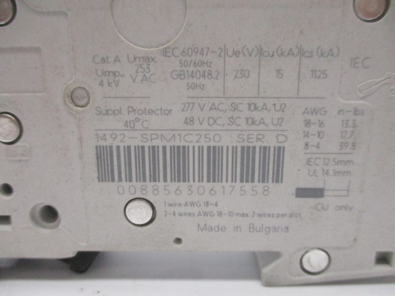 ALLEN BRADLEY 1492-SPM1C250 SER. D 25A 277VAC UNMP