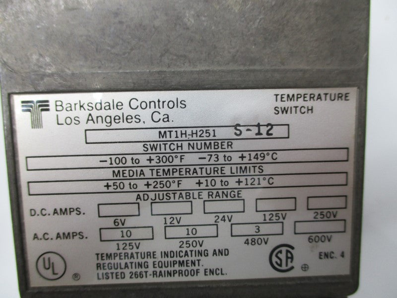 BARKSDALE CONTROLS MT1H-H251S-12 NSNP