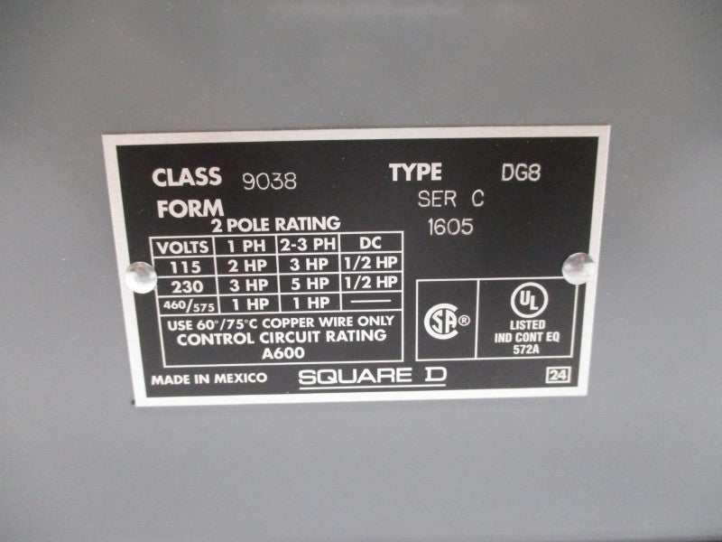 SQUARE D 9038-DG8 SER. C NSNP