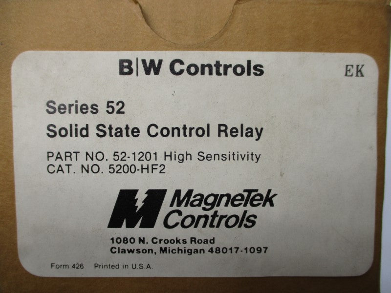 MAGNETEK CONTROLS 5200-HF2 52-1201 SER. 52 10A 120/240VAC NSMP