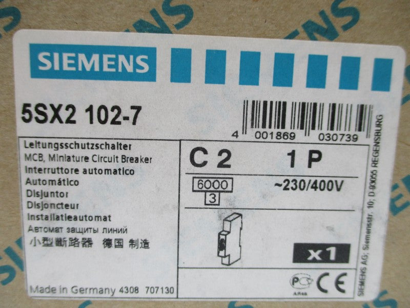 SIEMENS 5SX2-102-7 2A 230/400V NSMP