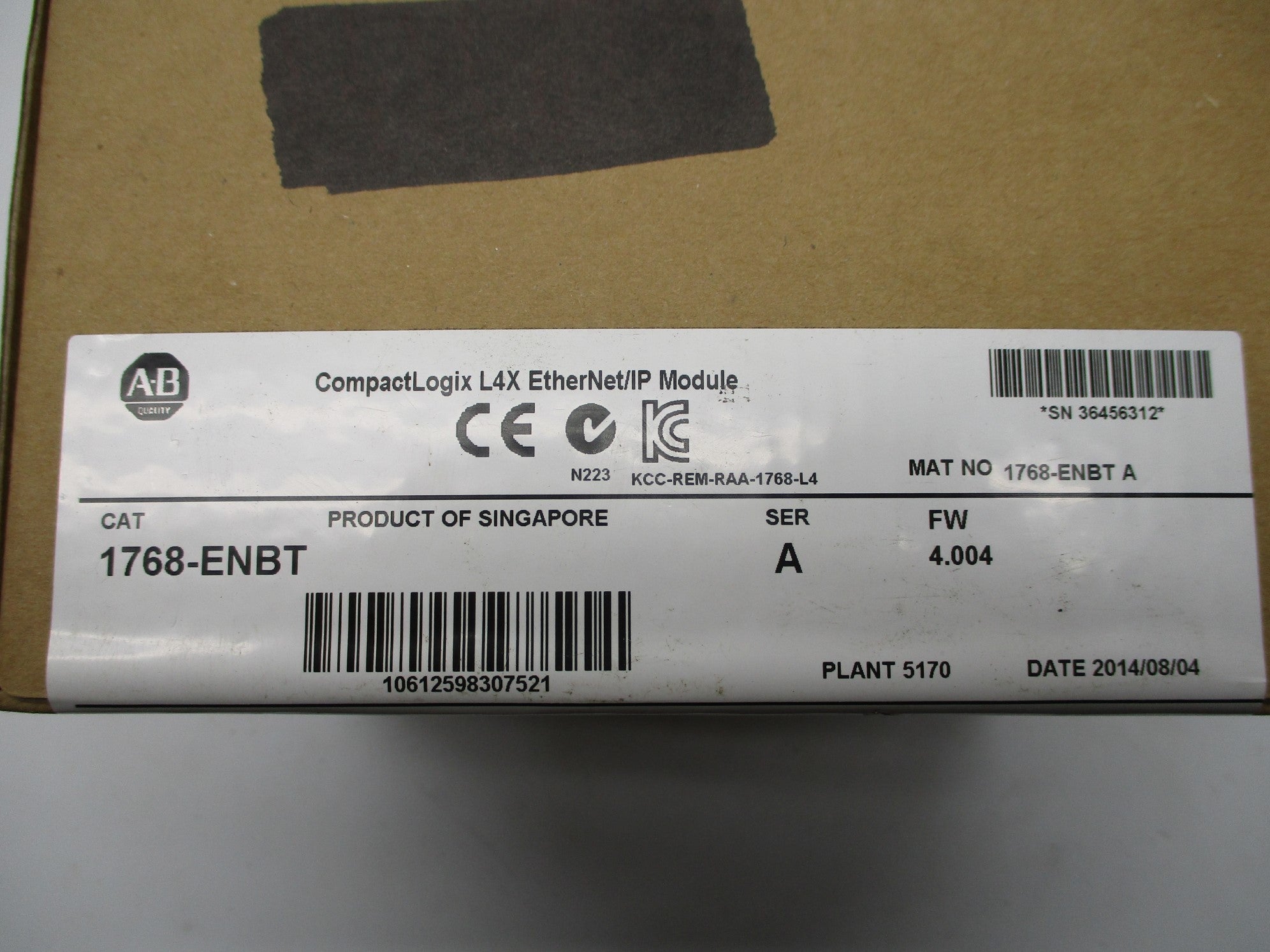 ALLEN BRADLEY 1768-ENBT SER. A F/W: 4.004 DATE: 2014/8 NSFS