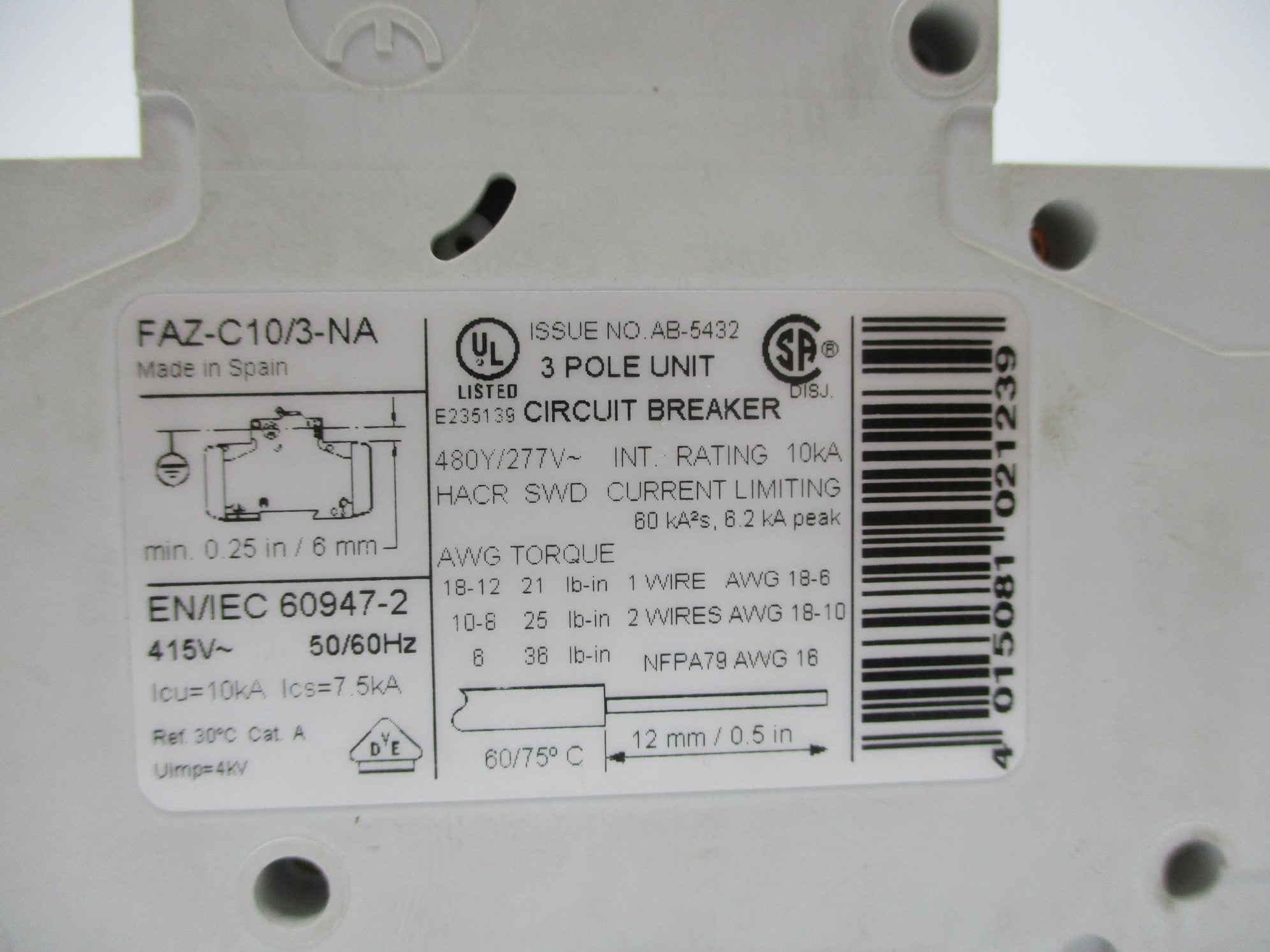 KLOCKNER MOELLER FAZ-C10/3-NA 10A 277V NSNP