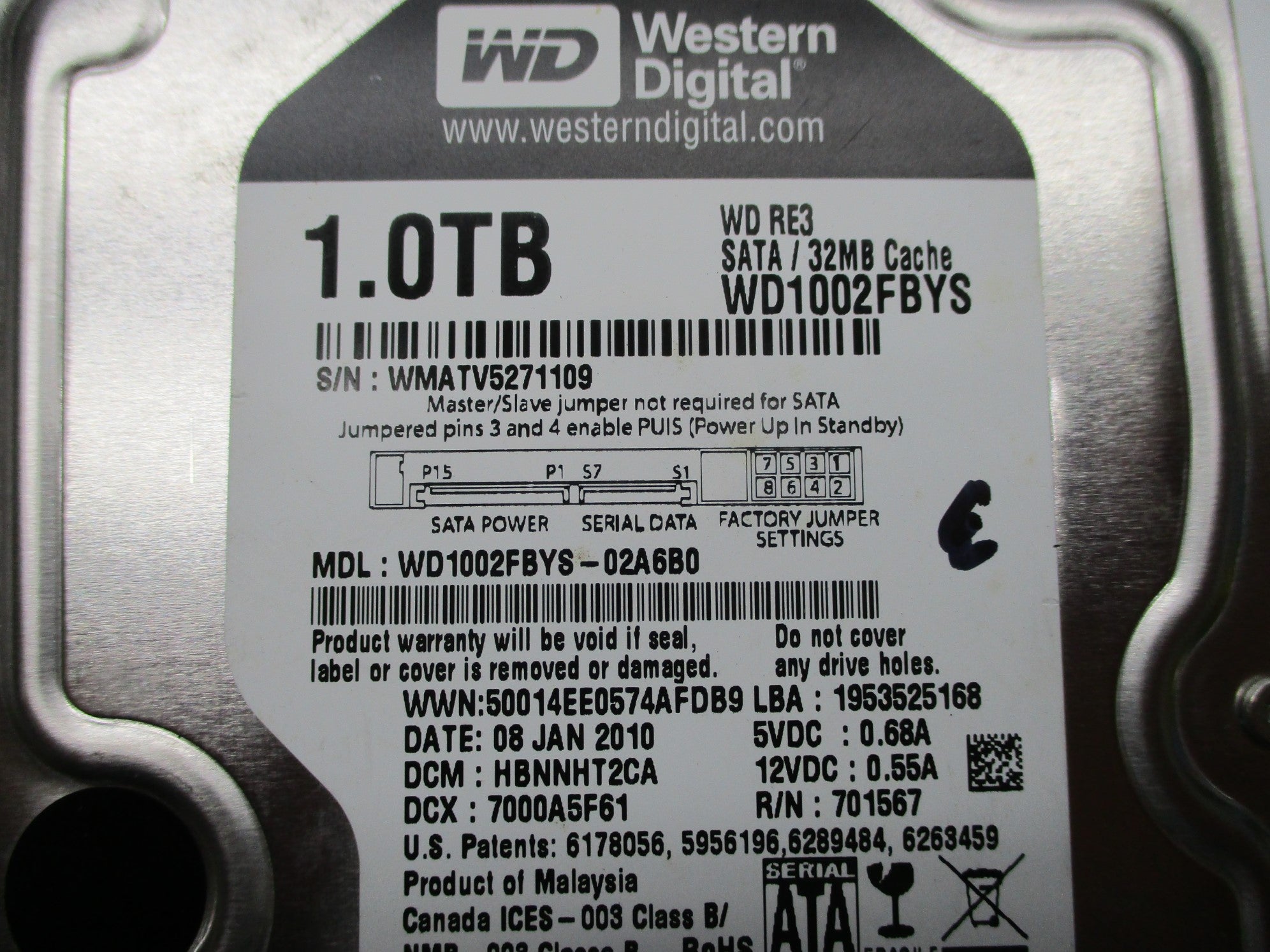 WESTERN DIGITAL WD1002FBYS-02A6B0 UNMP