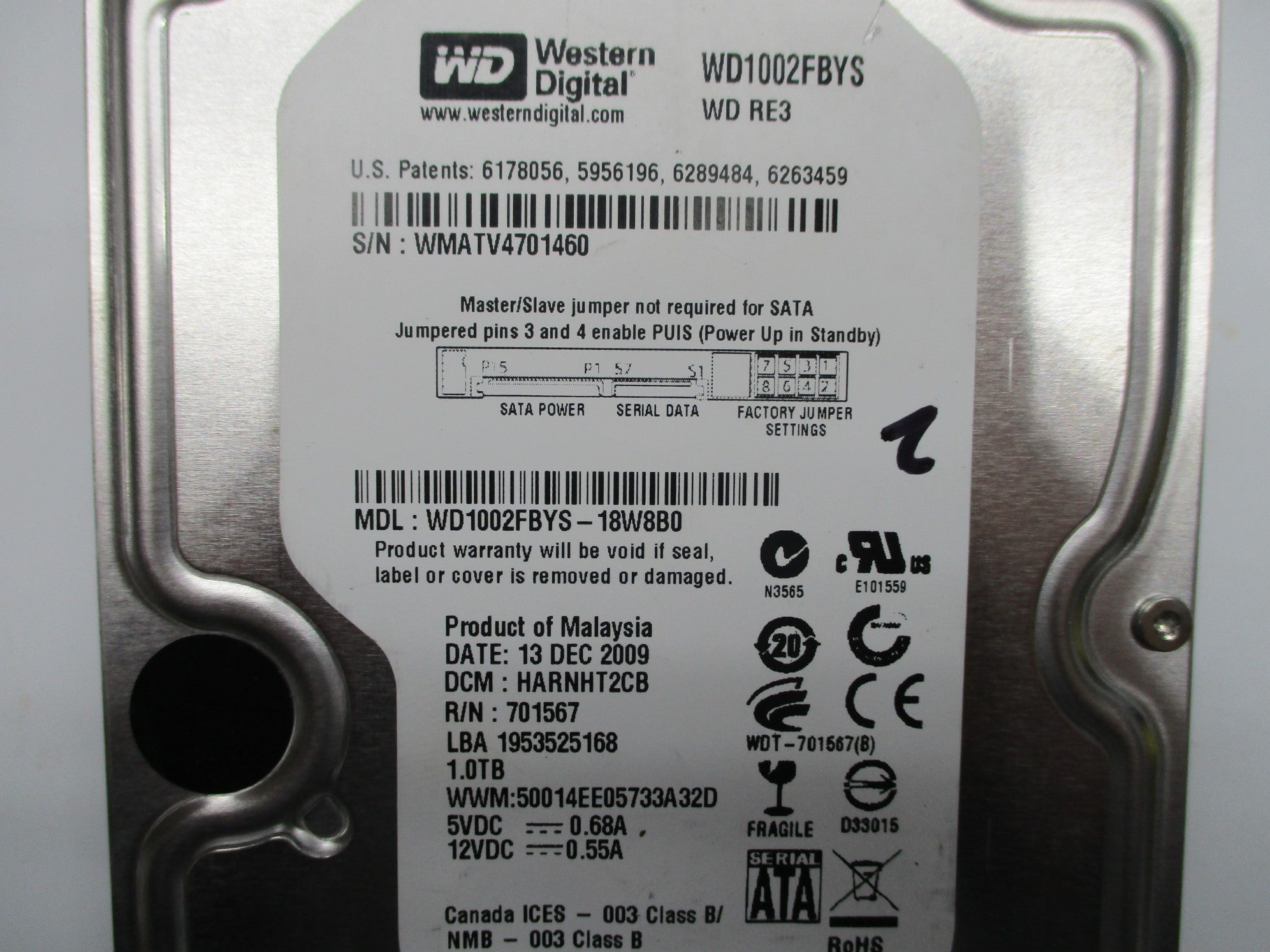 WESTERN DIGITAL WD1002FBYS-18W8B0 UNMP
