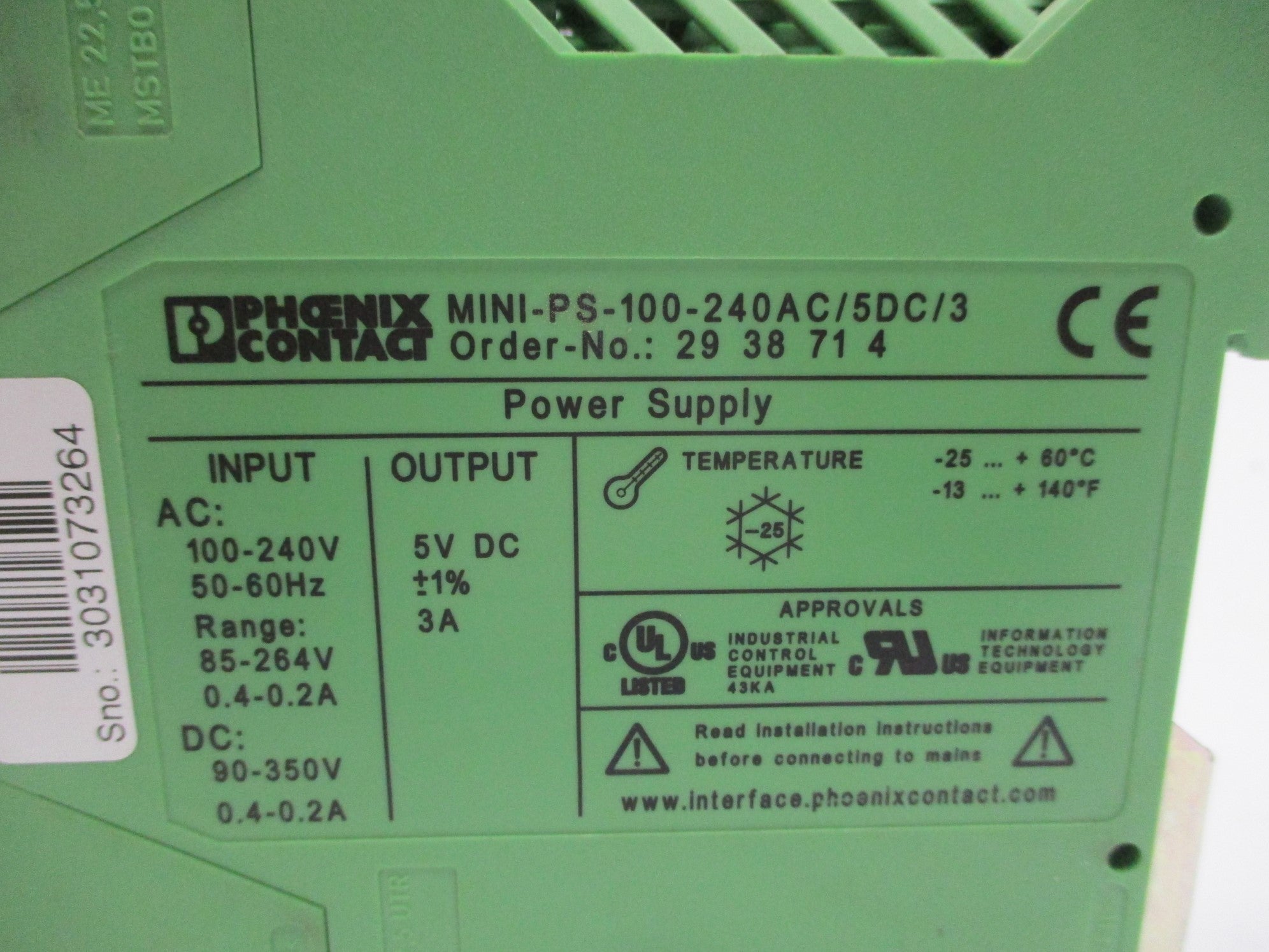PHOENIX CONTACT MINI-PS-100-240AC/5DC/3 UNMP