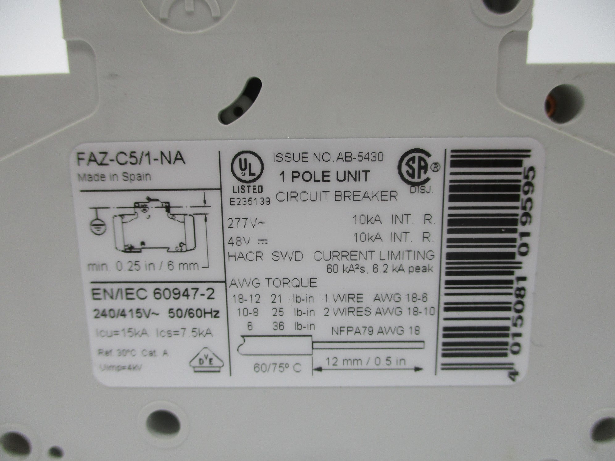 KLOCKNER MOELLER FAZ-C5/1-NA 5A 277V NSNP