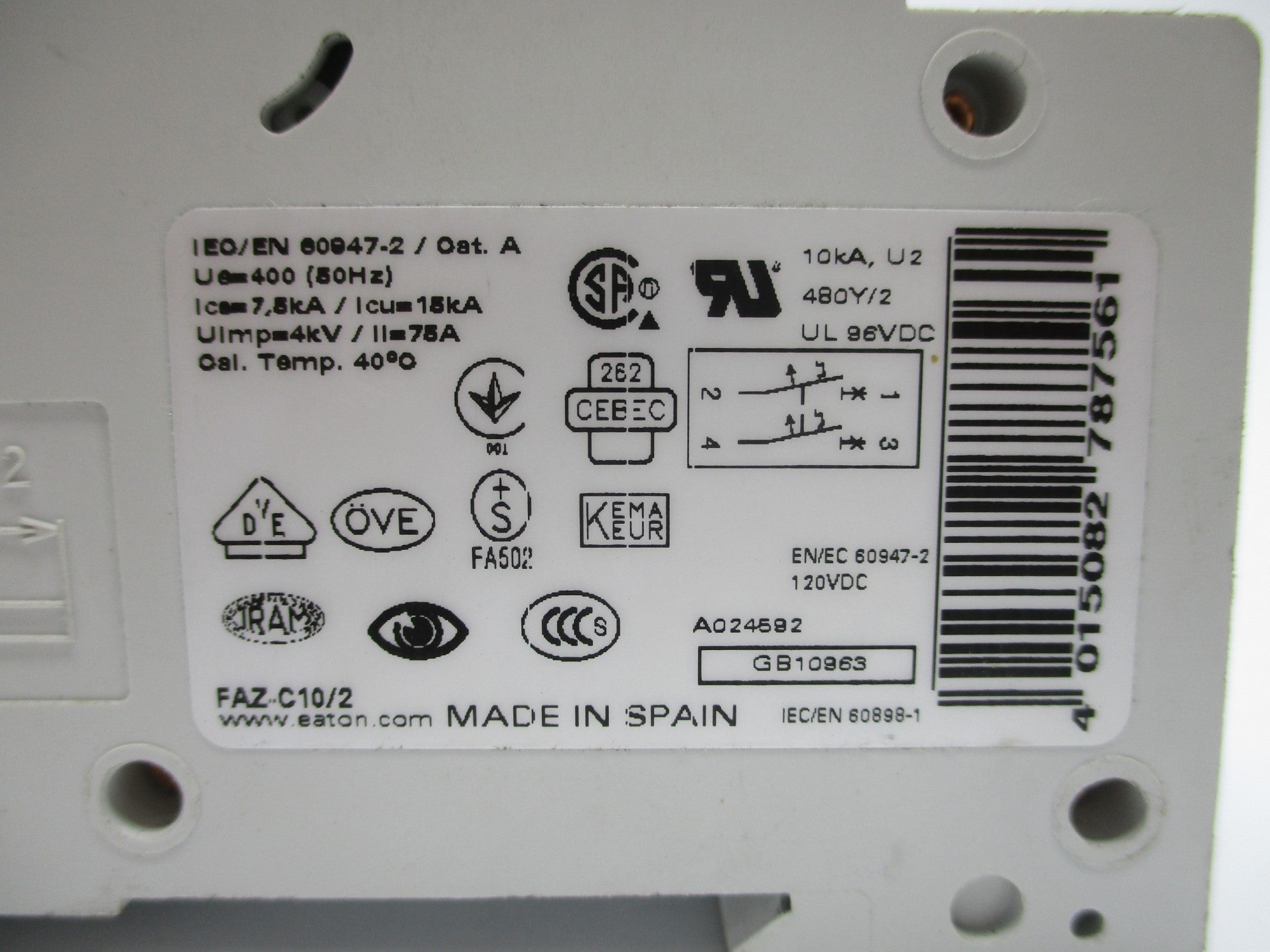 EATON FAZ-C10/2 10A 120VDC NSNP
