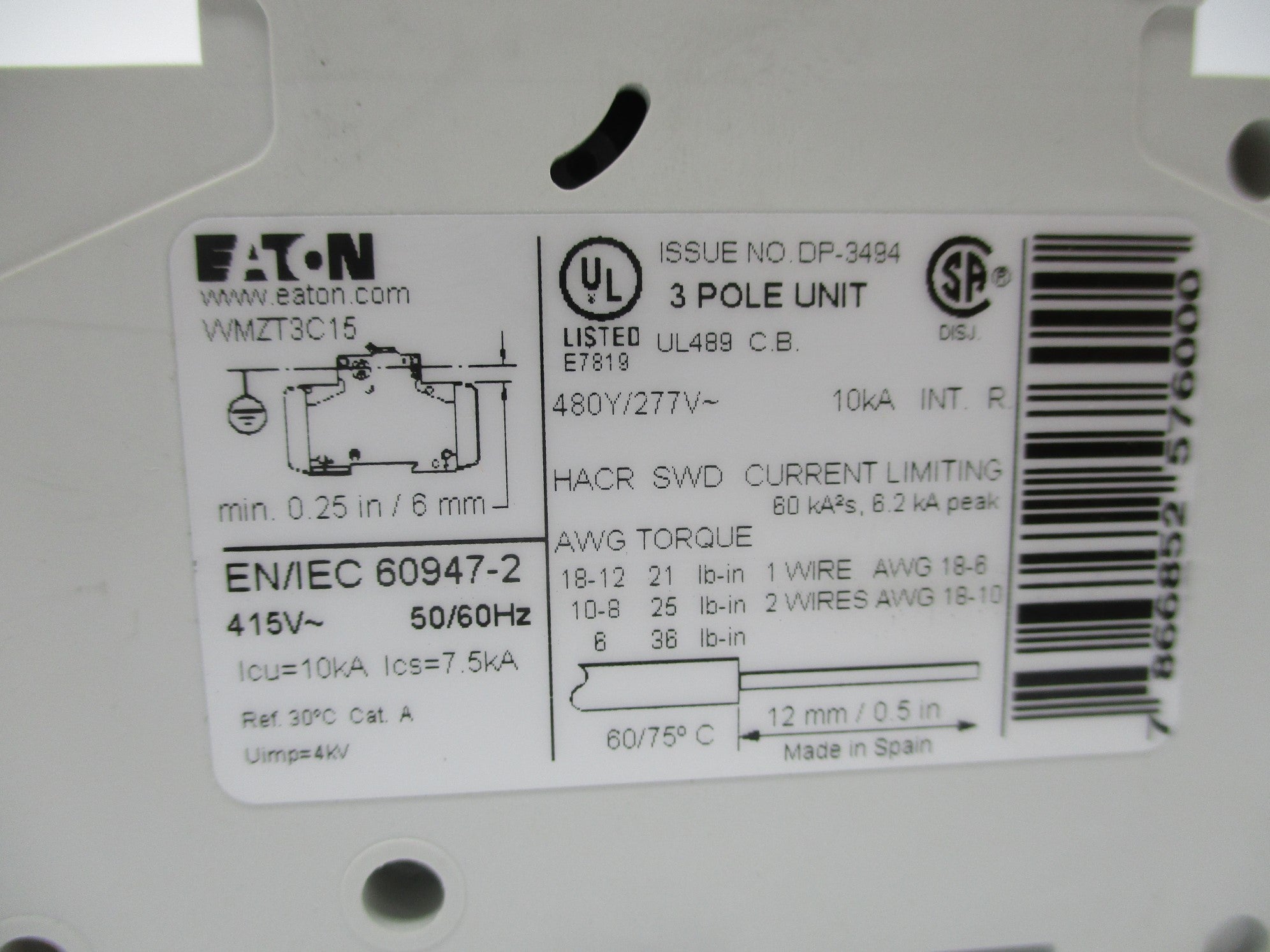 EATON WMZT3C15 15A 277V NSNP