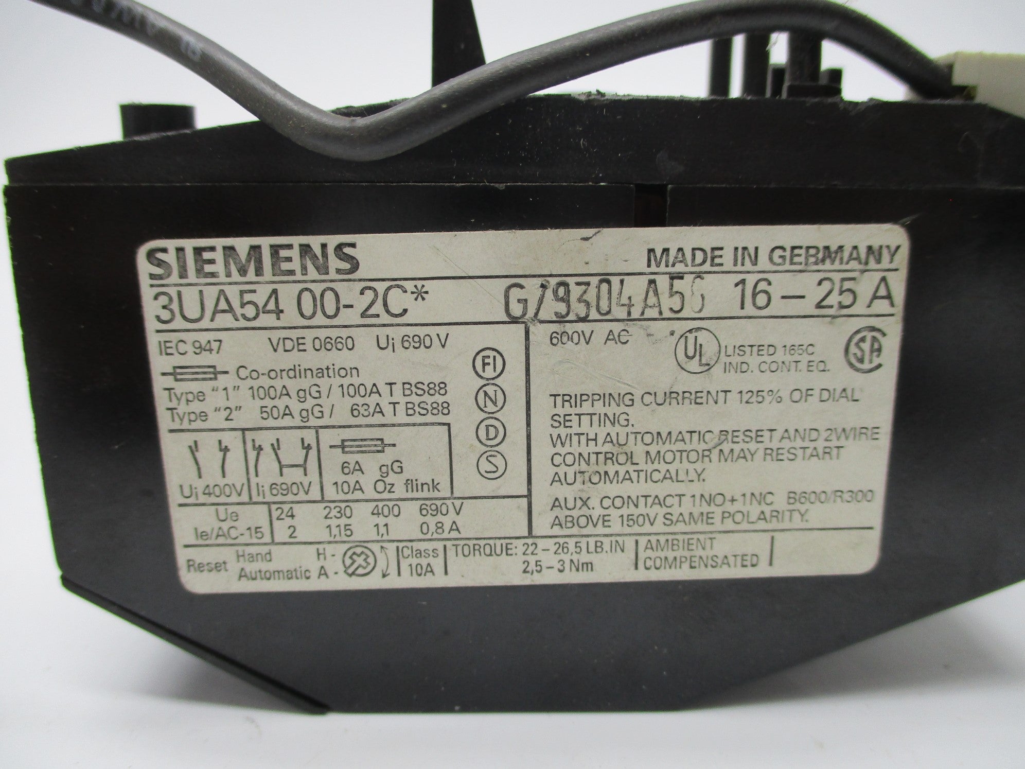 SIEMENS 3UA5400-2C 16-25A 690V UNMP