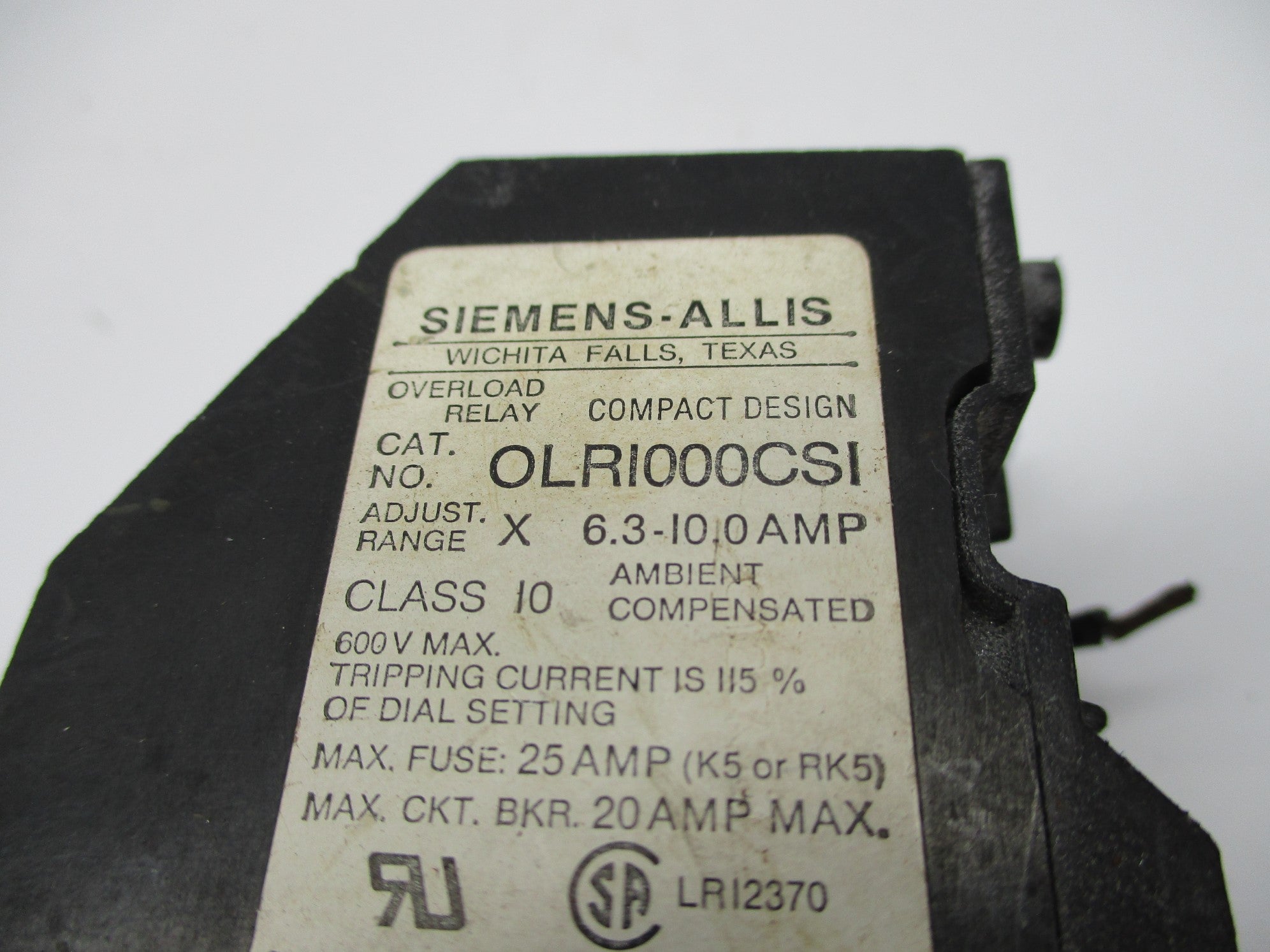 SIEMENS OLRI000CSI 6.3-10.0A 600V UNMP
