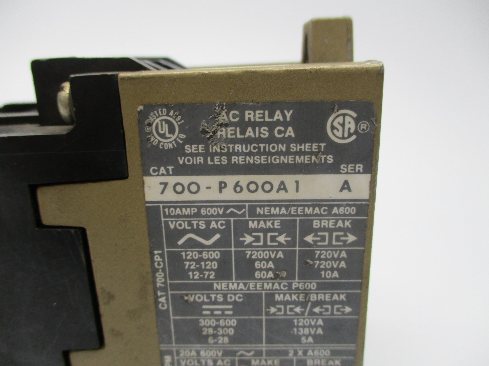 INDUSTRIAL SPARE PART 700-P600A1 SER. A 110/115-120V 60A UNMP