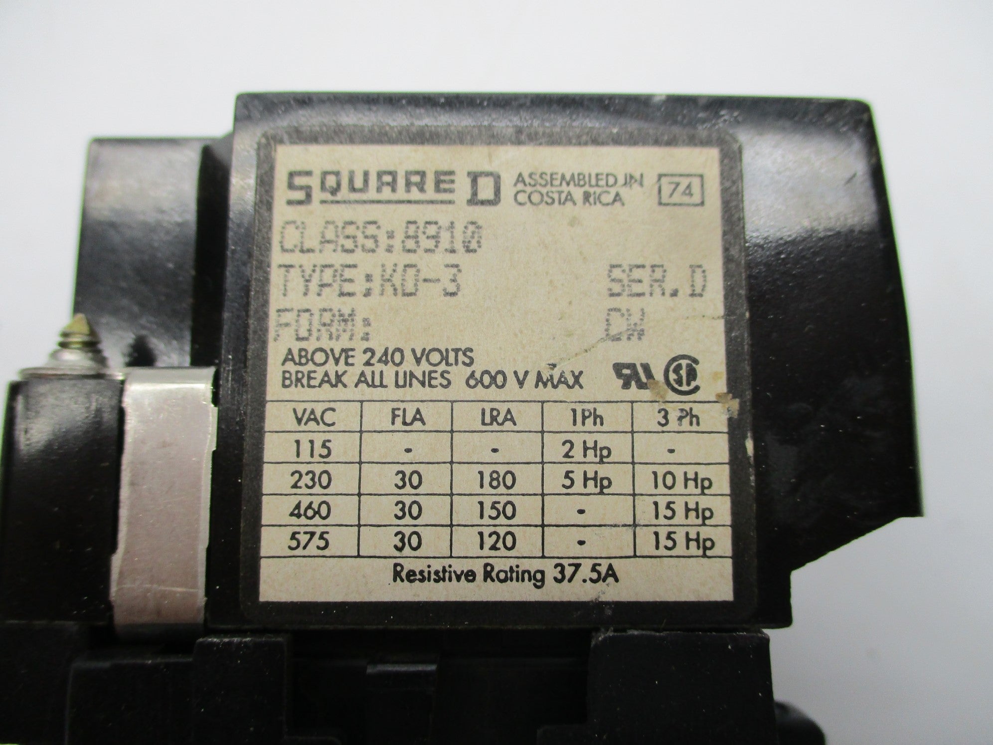 SQUARE D 8910-KO-3-V02 SER. D 120V UNMP