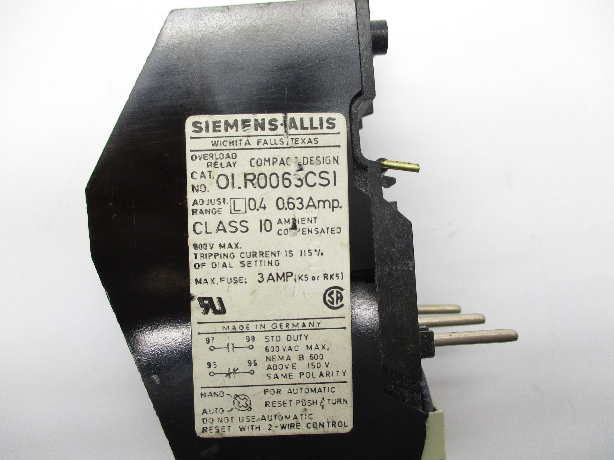 SIEMENS OLR0063CSI 0.4-0.63A 600V NSNP