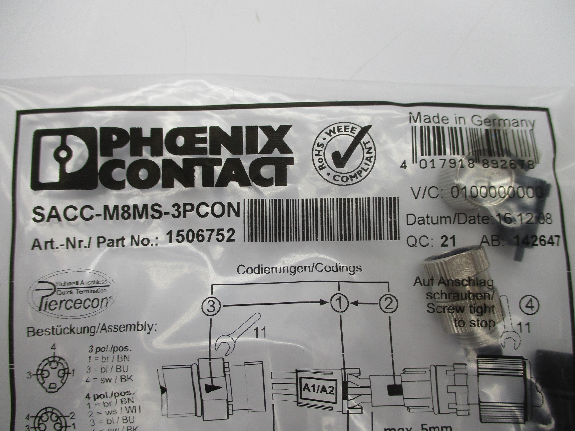 PHOENIX CONTACT SACC-M8MS-3PCON NSMP