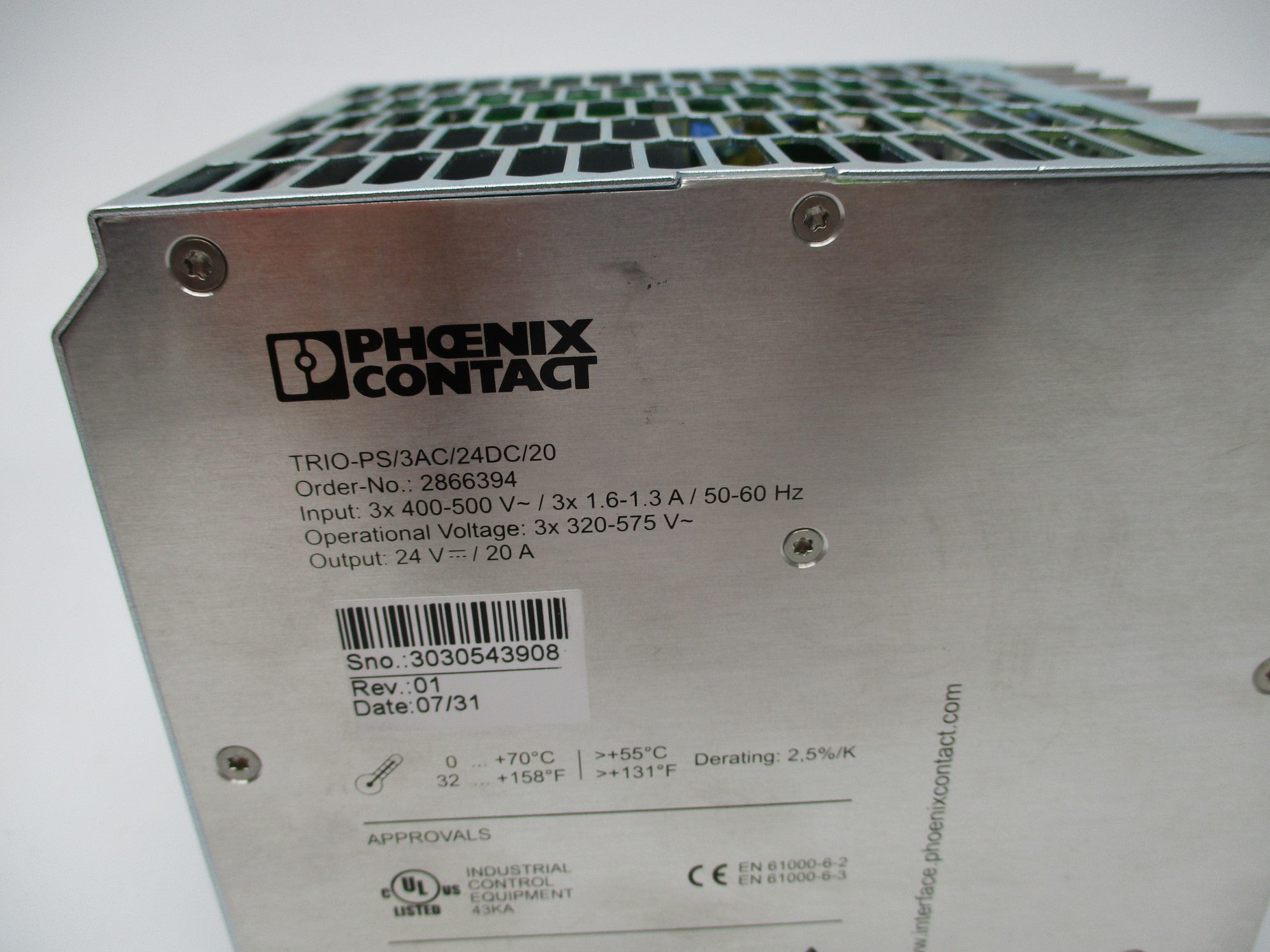 PHOENIX CONTACT TRIO-PS/3AC/24DC/20 2866394 400-500V 1.6-1.3A NSNP
