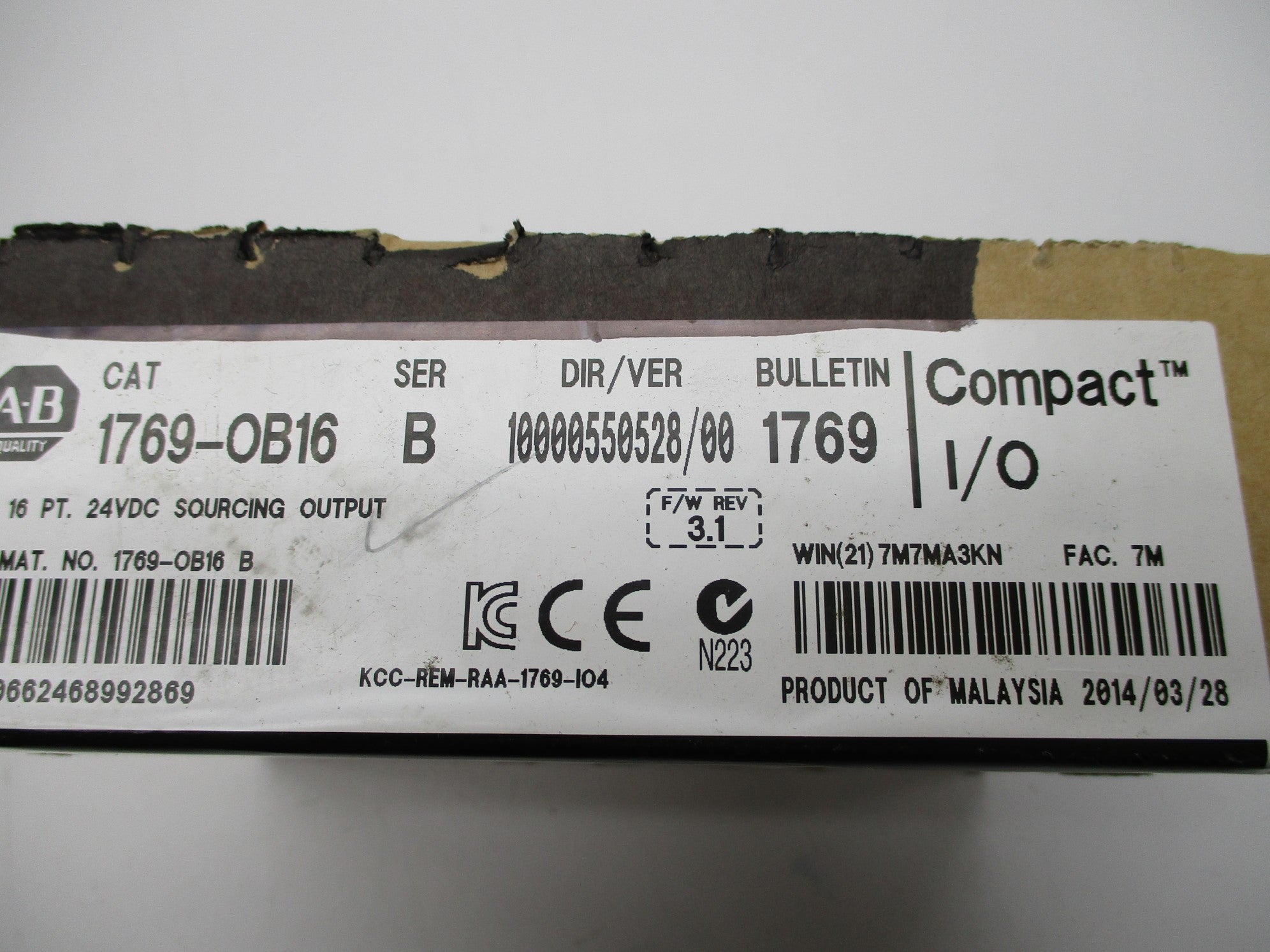ALLEN BRADLEY 1769-OB16 SER. B F/W 3.1 DATE: 2014 (BR/WH) NSFS