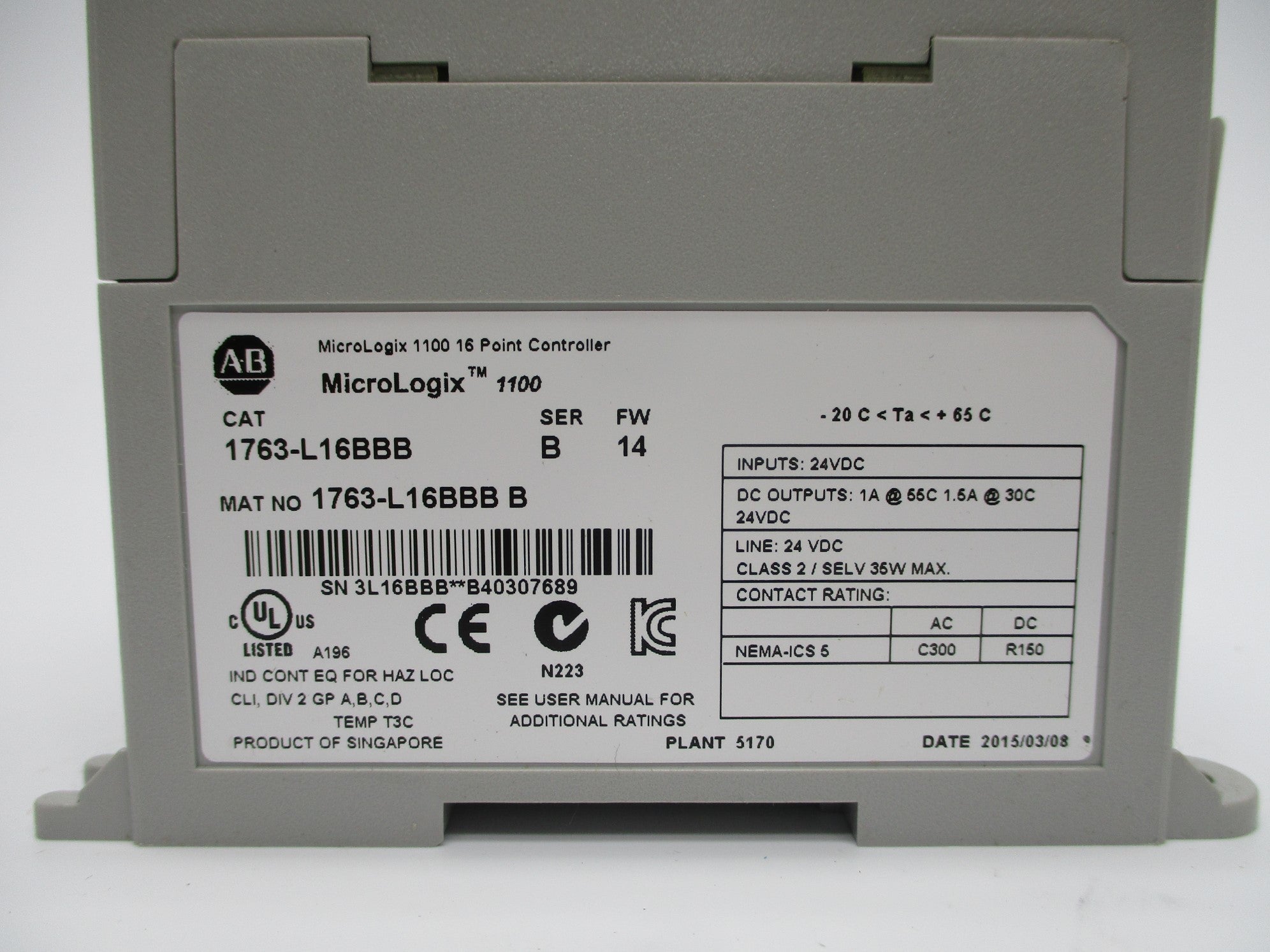 ALLEN BRADLEY 1763-L16BBB SER. B F/W 14 NSNP