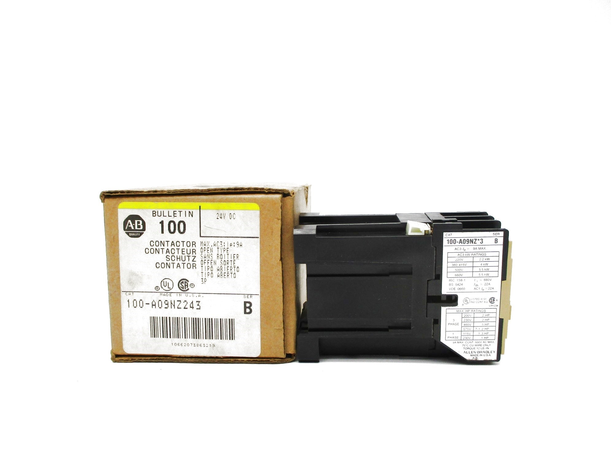 ALLEN BRADLEY 100-A09NZ243 SER. B 24VDC 9A (BR/YL) NSMP