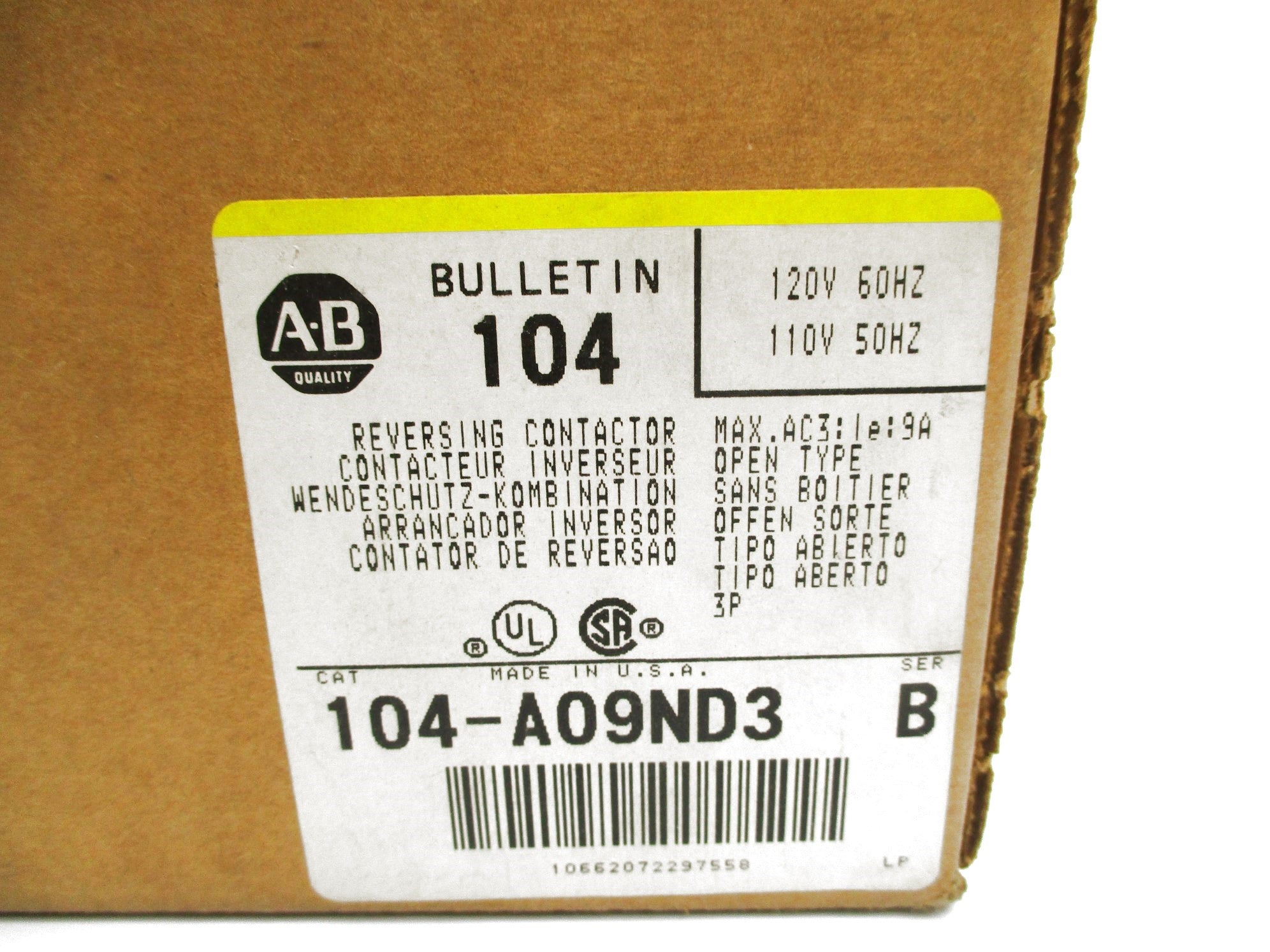 ALLEN BRADLEY 104-A09ND3 SER. B (BR/YL) 110/120V NSMP