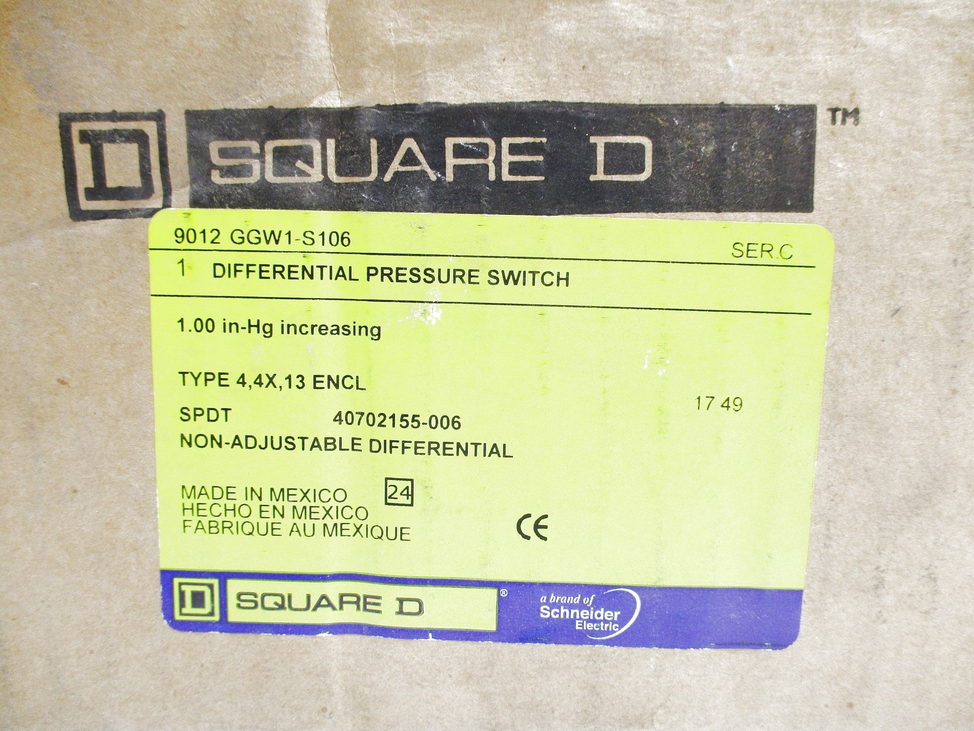 SQUARE D 9012-GGW1-S106 SER. C NSMP