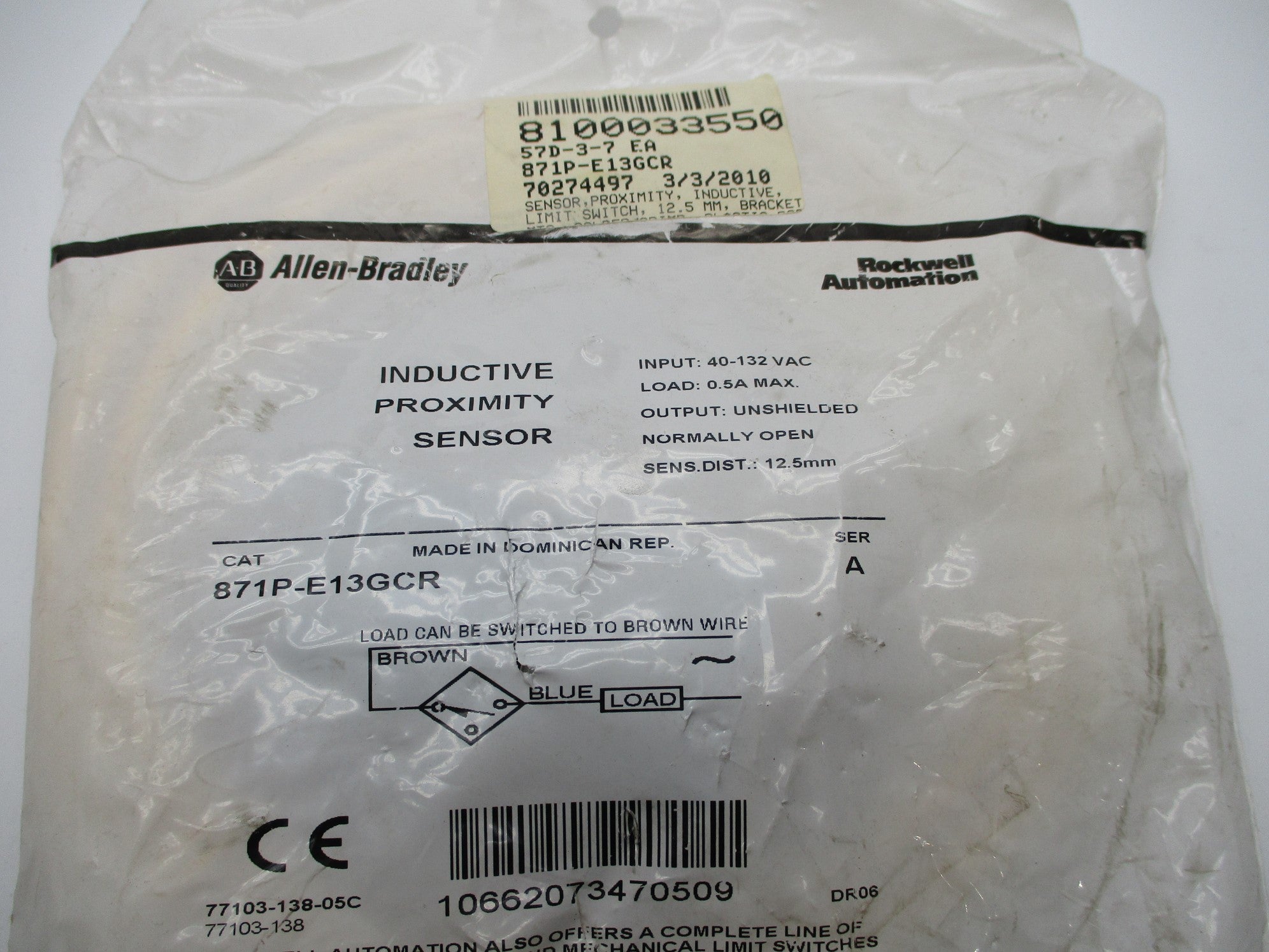 INDUSTRIAL SPARE PART 871P-E13GCR SER. A 40-132VAC NSMP