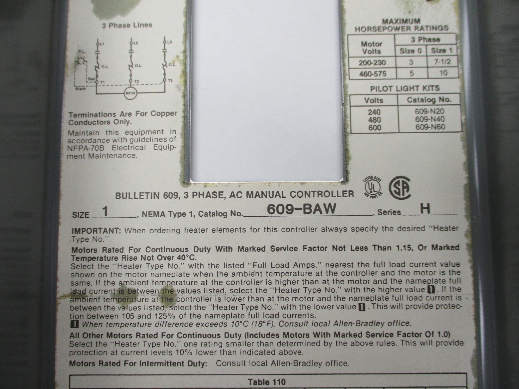INDUSTRIAL SPARE PART 609-BAW SER. H UNMP