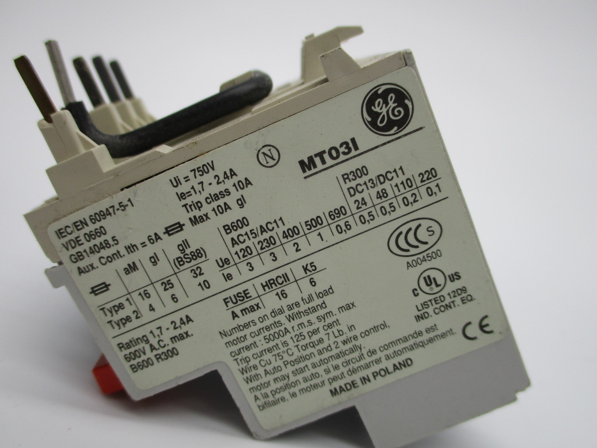 GENERAL ELECTRIC MT03I 1.7-2.4A 600VAC UNMP