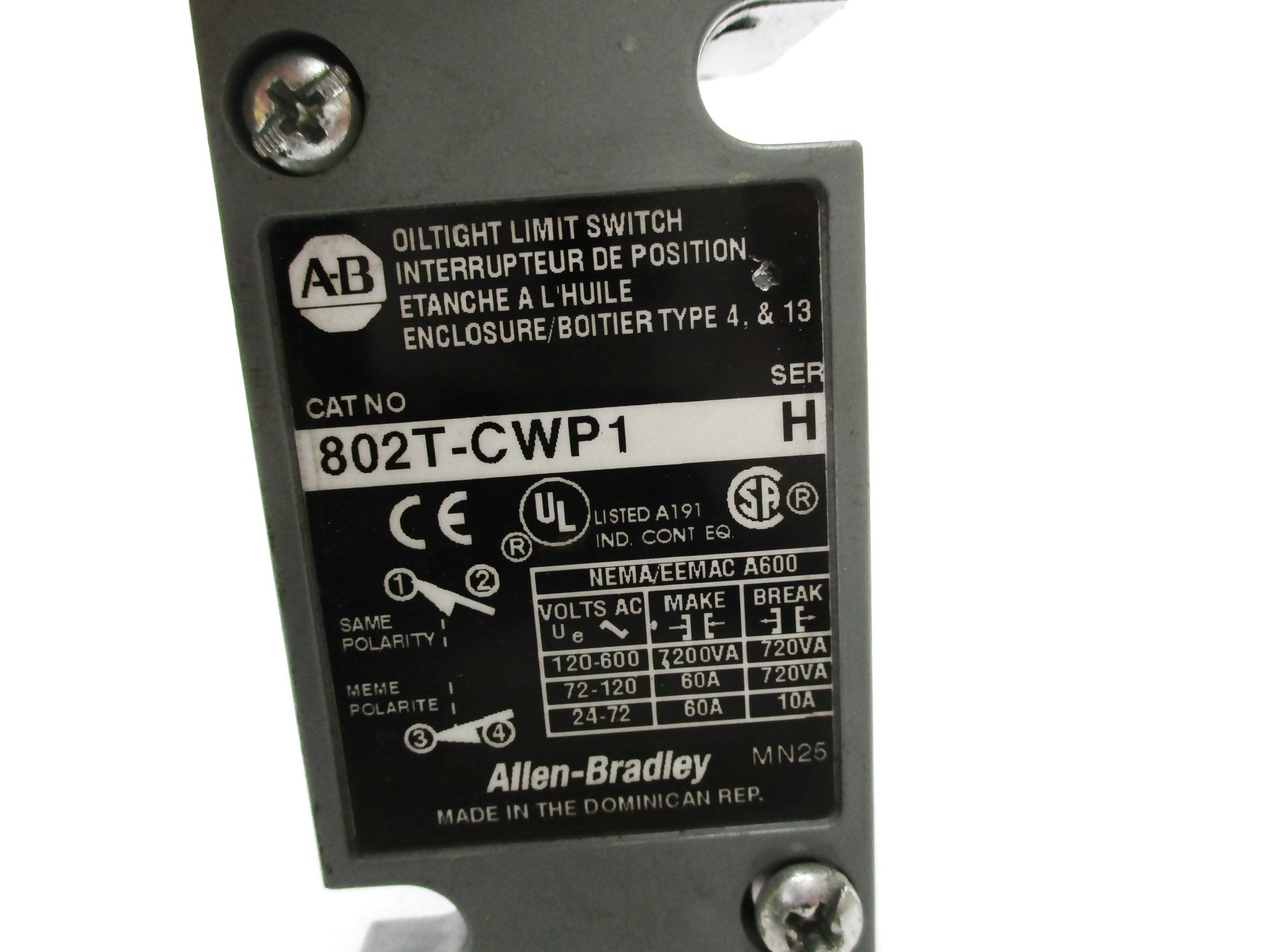 ALLEN BRADLEY 802T-CWP1 SER. H NSNP