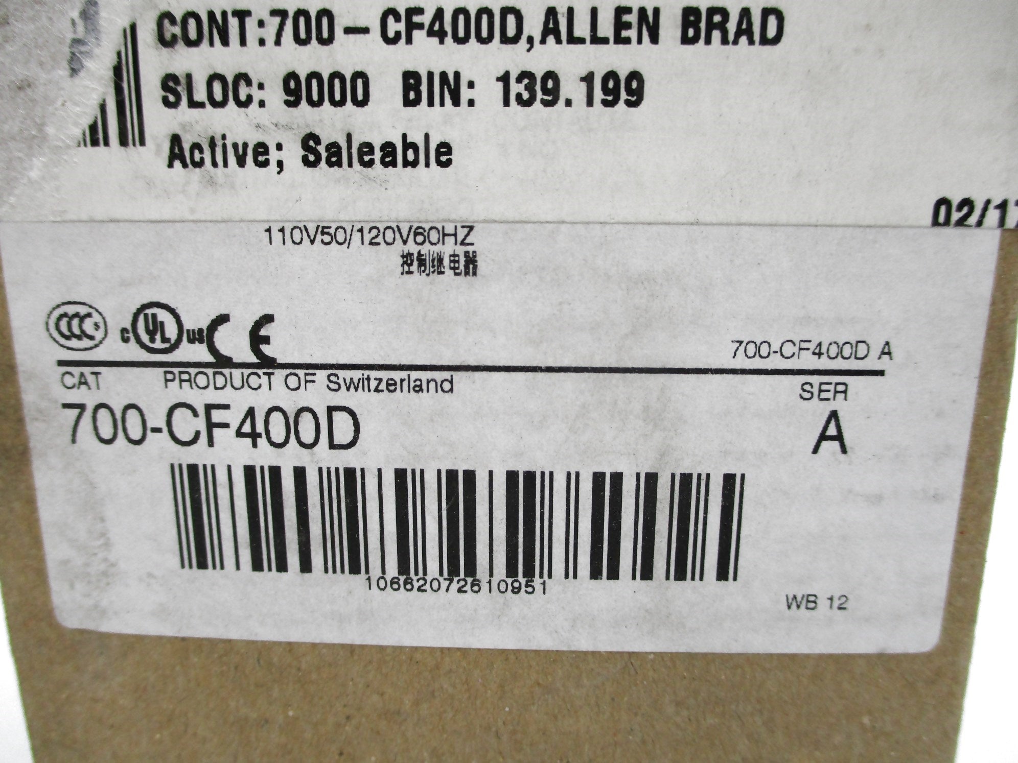 INDUSTRIAL SPARE PART 700-CF400D SER. A 110/120V 20A (BR/WH) NSMP