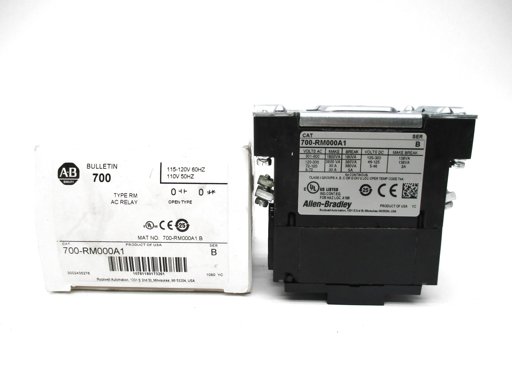 ALLEN BRADLEY 700-RM000A1 SER. B (WH) 110/120V NSMP