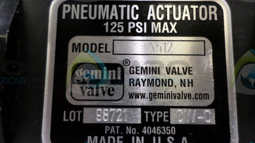GEMINI VALVE INC. A512 PNEUMATIC ACTUATOR *NEW NO BOX*